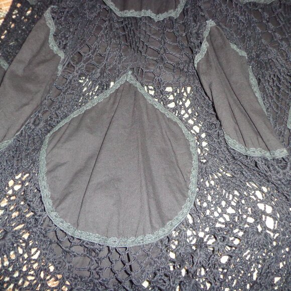 Karen Kane Boho Peasant Crocheted Maxi Skirt M Black Elastic Waist - Picture 14 of 14